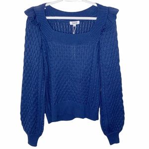 525 America square neck ruffle cable sweater sz S